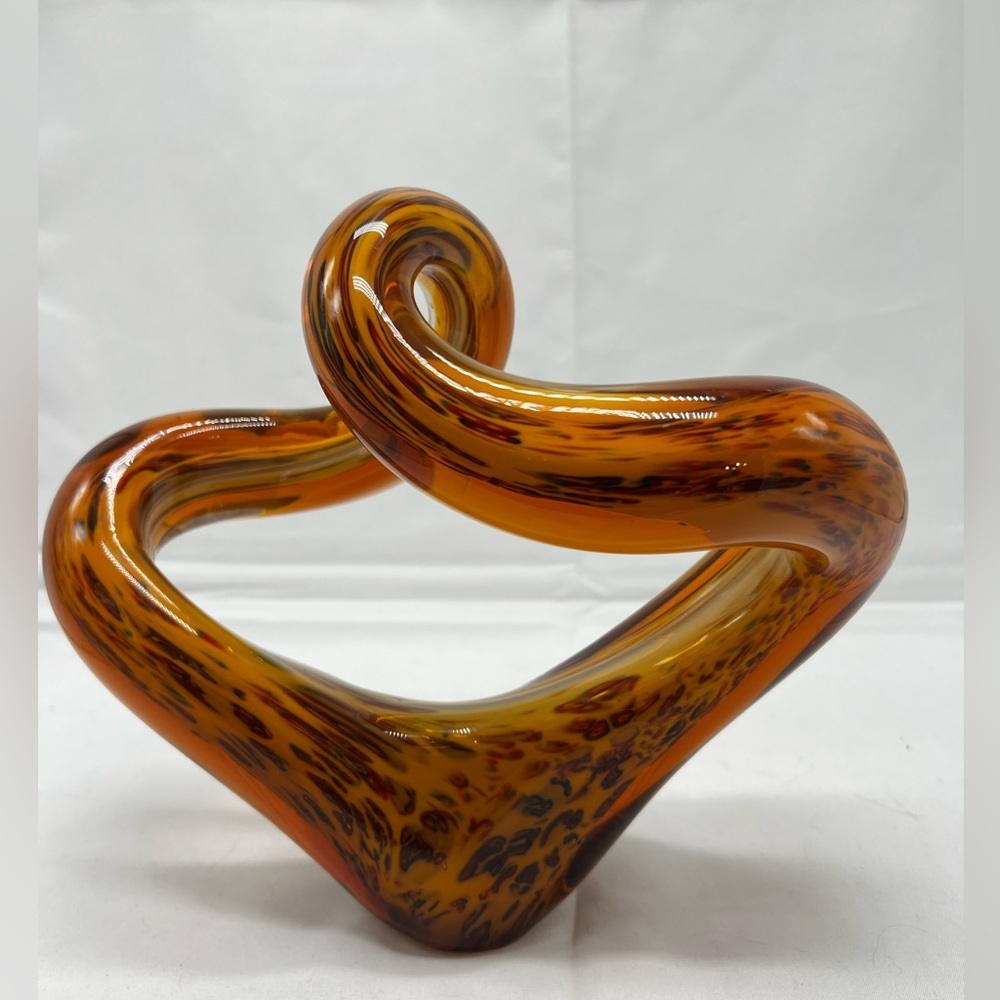 Unique Murano style art glass, abstract, free sculpture, amber leopard print